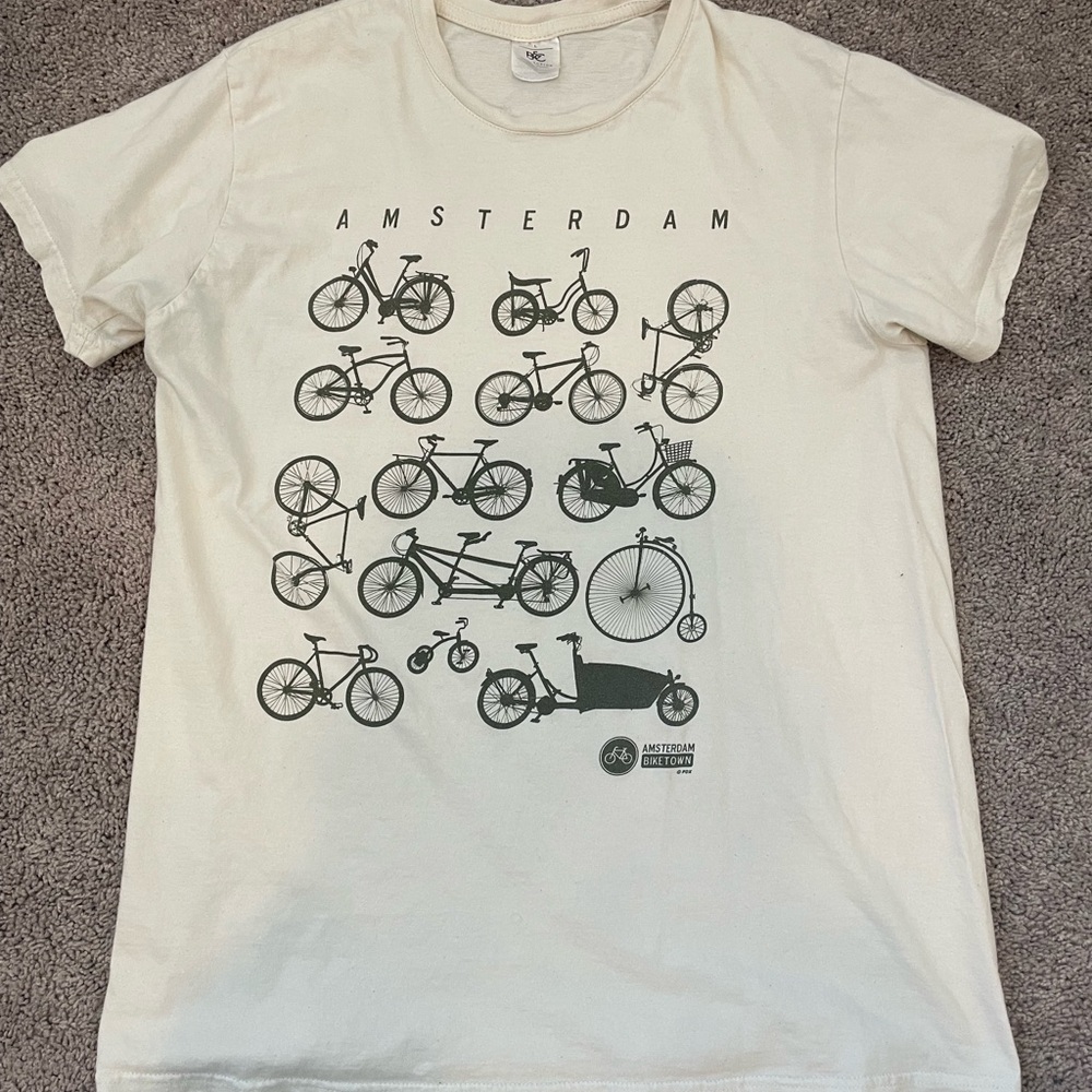 Amsterdam Holland Dutch Biketown Men’s Short Sleeve Tee Shirt Size Medium M